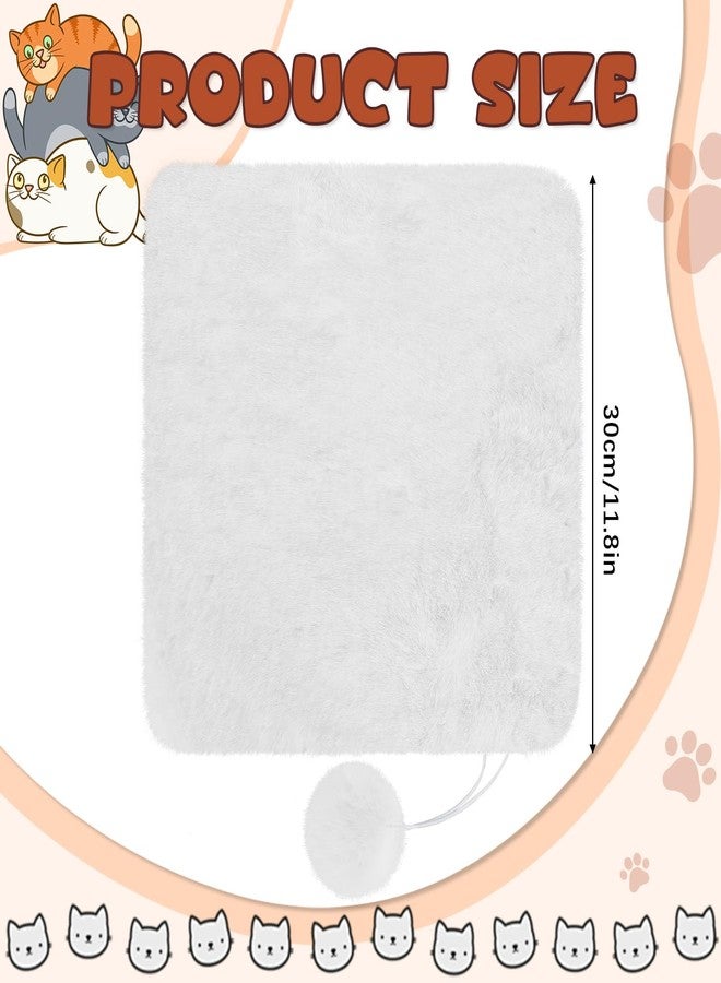 Abbylike 3 Pack 11.8 Square Cat Dog Bed Cushion Pad Mat Faux Rabbit Fur Pet Bed with Ball Anti Slip Soft Washable Cat Tree Tower Replacement Cushion Pad for Crate Cage Carrier Window Perch, White - Image 2